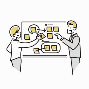 付箋紙を整理するビジネスマンのイラスト